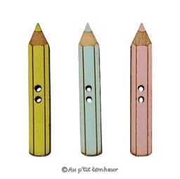 Bouton crayon en bois fabrication française alsace au p'tit bonheur broderie patchwork