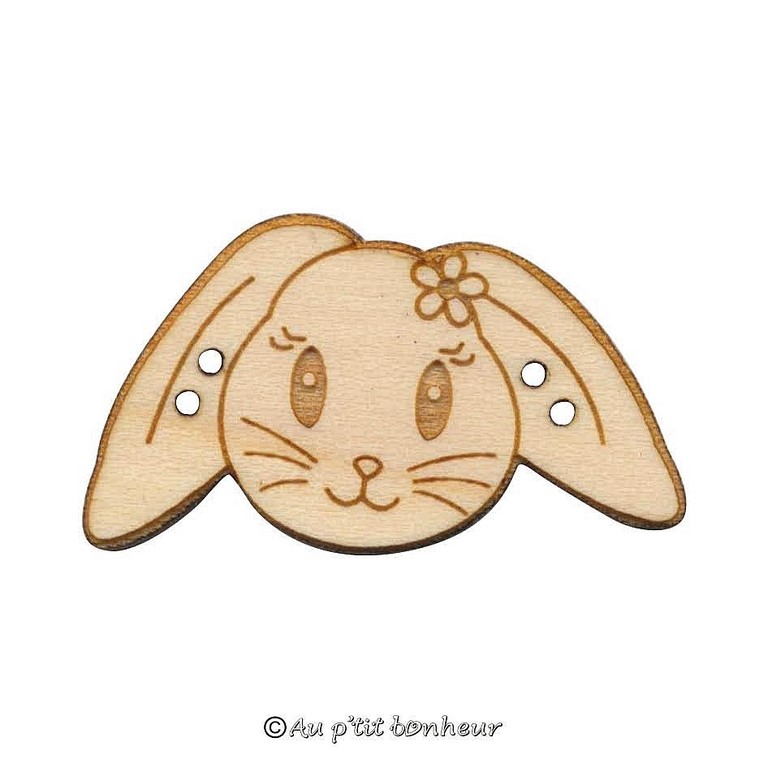 Bouton décoratif en bois pour broderie lapin