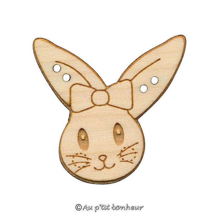 Bouton décoratif en bois pour broderie lapin