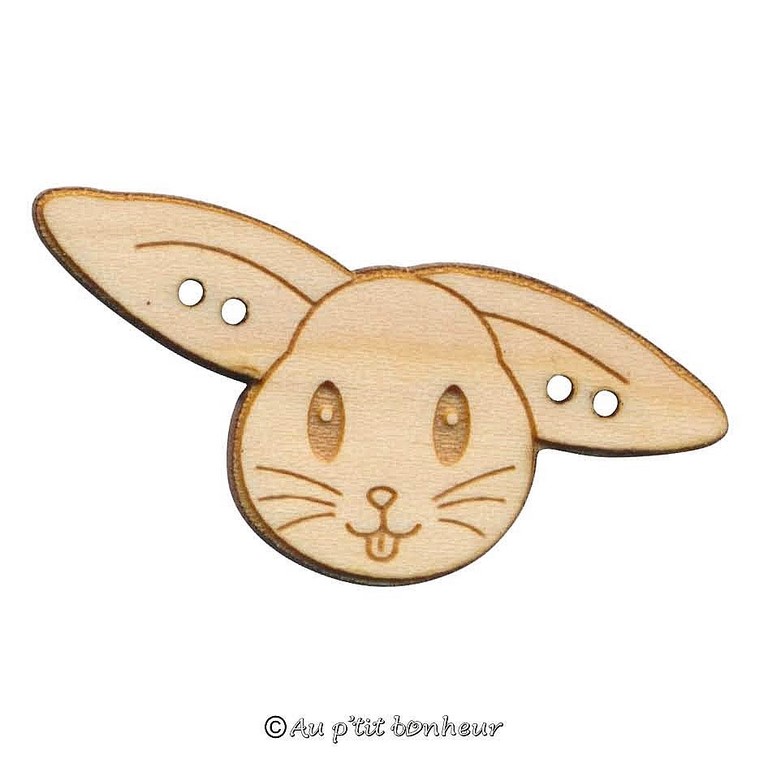 Bouton décoratif en bois pour broderie lapin