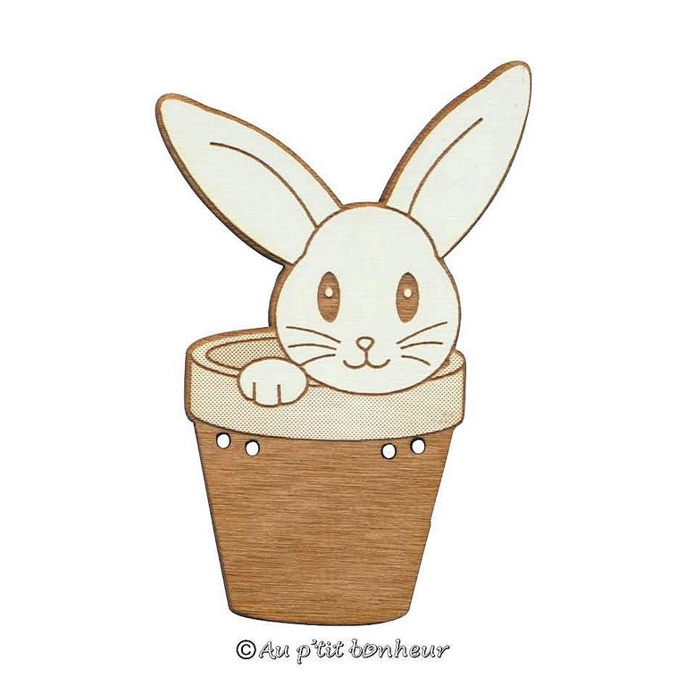 Bouton décoratif en bois pour broderie lapin dans pot 