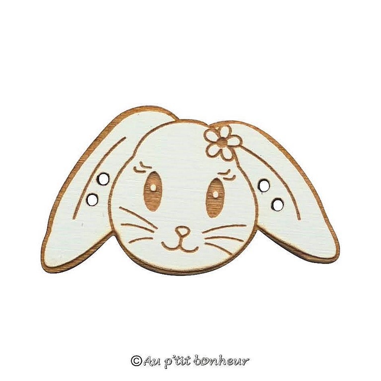 Bouton décoratif en bois pour broderie lapin