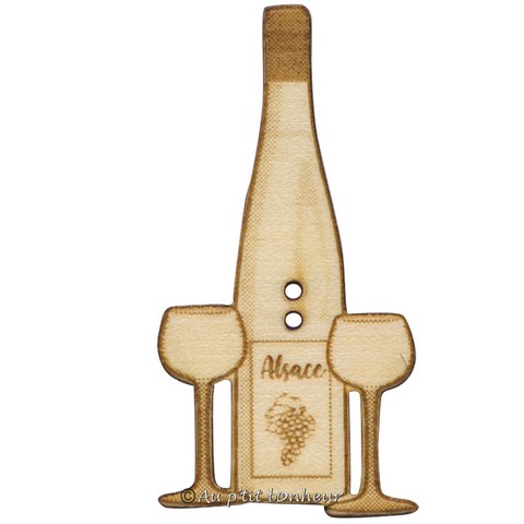 Bouton bouteille vin blanc en bois fabrication française alsace au p'tit bonheur broderie patchwork