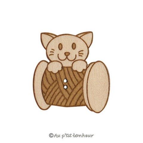 bouton chat et bobine en bois 