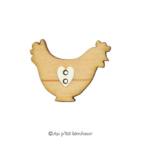 Bouton poule en bois fabrication française alsace au p'tit bonheur broderie patchwork