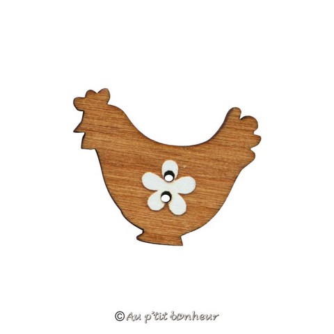 Bouton poule paques en bois fabrication française alsace au p'tit bonheur broderie patchwork
