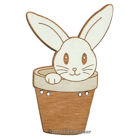 Bouton décoratif en bois pour broderie lapin dans pot