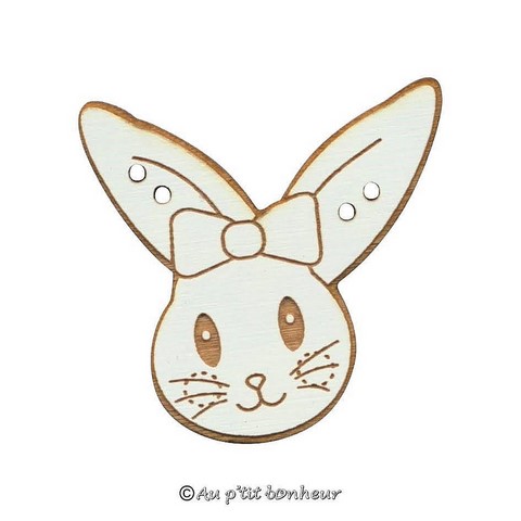 Bouton décoratif en bois pour broderie lapin 