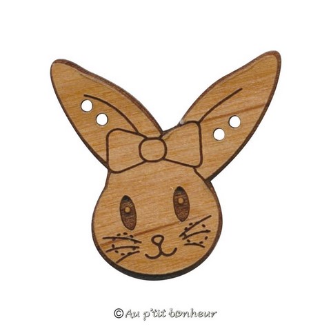 bouton bois tête de lapin fille ruban