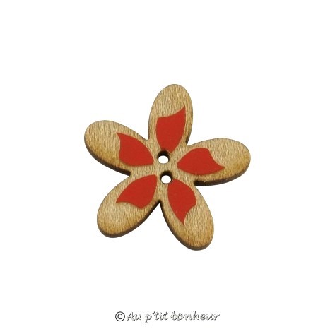 Bouton bois déco frabrication française fleur bois rouge