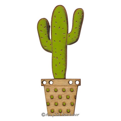 Bouton bois cactus vert foncé made in France Au p'tit Bonheur Nothalten Alsace