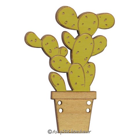 Bouton bois cactus figuier de barbarie vert made in France Au p'tit Bonheur Nothalten Alsace