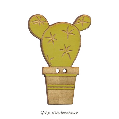 Bouton bois cactus mickey vert made in France Au p'tit Bonheur Nothalten Alsace