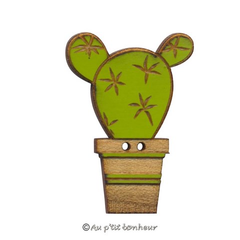 Bouton bois cactus mickey vert foncé made in France Au p'tit Bonheur Nothalten Alsace