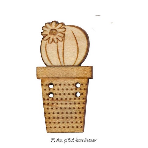 Bouton bois déco frabrication française cactus pot 