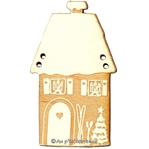 Bouton bois maison neige noel