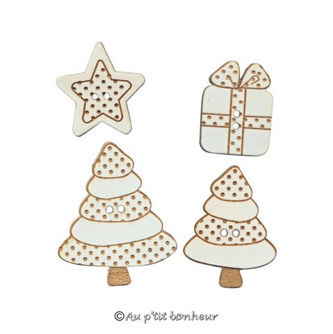 bouton bois sapin blanc à pois étoile cadeau