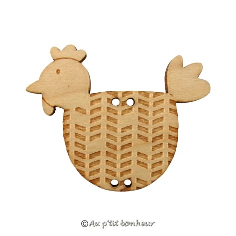 Bouton poule en bois fabrication française alsace au p'tit bonheur broderie patchwork