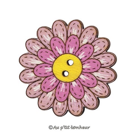 bouton bois fleur rose peinte main
