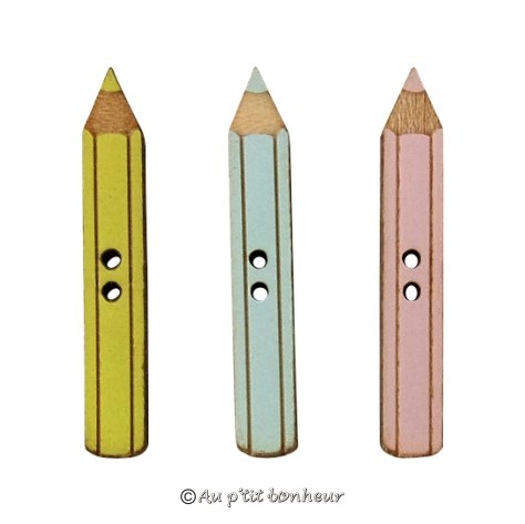 Bouton crayon en bois fabrication française alsace au p'tit bonheur broderie patchwork