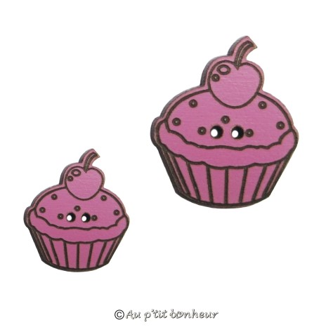 bouton bois cupcake rose