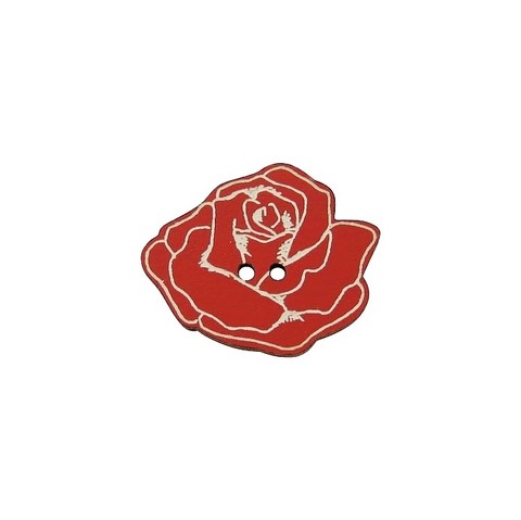 Bouton bois déco frabrication française rose rouge fleur