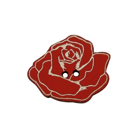 Bouton bois déco frabrication française rose rouge fleur 