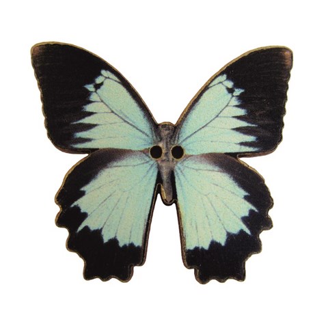 bouton bois papillon bleu  fabrication artisanale française Au p'tit Bonheur broderie patchwork point de croix