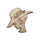 Bouton bois profil femme chapeau