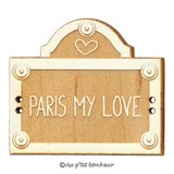 Plaque de rue Paris mon amour my love bouton bois broderie patchwork made in France Alsace Au p'tit Bonheur