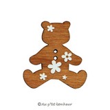 Bouton ours fleurs en bois fabrication française alsace au p'tit bonheur broderie patchwork