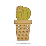 Bouton bois cactus fleuri vert made in France Au p'tit Bonheur Nothalten Alsace