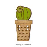 Bouton bois cactus fleuri vert foncé made in France Au p'tit Bonheur Nothalten Alsace