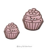 bouton bois cupcake rose fleur