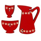 bouton bois cruche bol tasse rouge