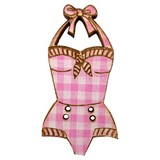 bouton bois maillot de bain vintage plage vichy rose fabrication artisanale française Au p'tit Bonheur broderie patchwork point de croix