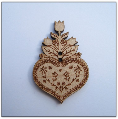 Bouton bois Au P'tit Bonheur broderie patchwork point de croix fabrication française Alsace