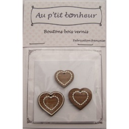 bouton bois coeur fabrication artisanale française Au p'tit Bonheur broderie patchwork point de croix