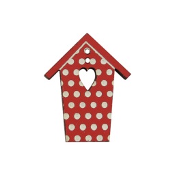 bouton bois cabane rouge pois blancs fabrication artisanale française Au p'tit Bonheur broderie patchwork point de croix