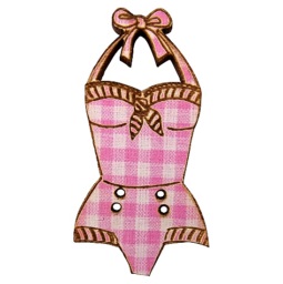 bouton bois maillot de bain vintage plage vichy rose fabrication artisanale française Au p'tit Bonheur broderie patchwork point de croix