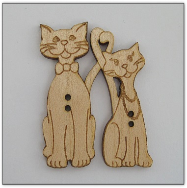 Bouton bois  Au p'tit Bonheur Chats amoureux