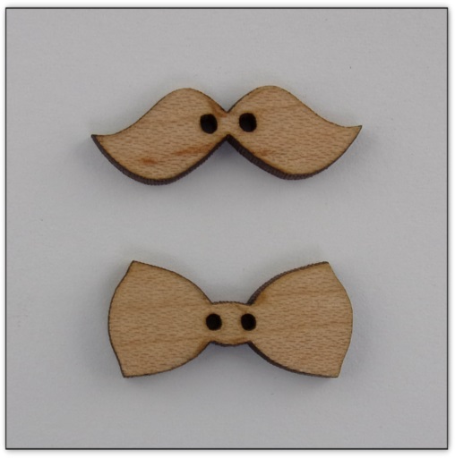Bouton bois Au p'tit Bonheur moustache et noeud papillon