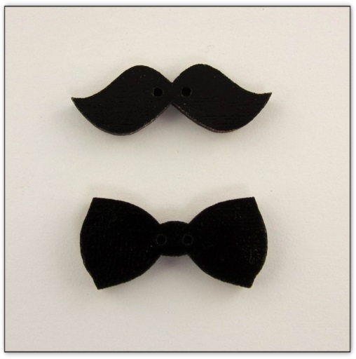 Bouton bois Au p'tit Bonheur moustache et noeud papillon