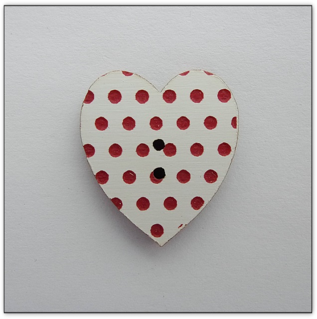 Bouton bois Au p'tit Bonheur coeur pois 