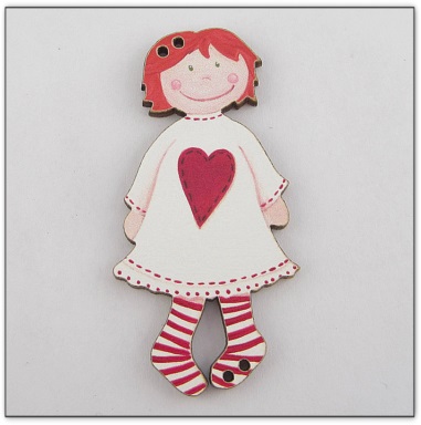 Bouton bois  Au p'tit Bonheur fillette chaussettes rousse coeur 