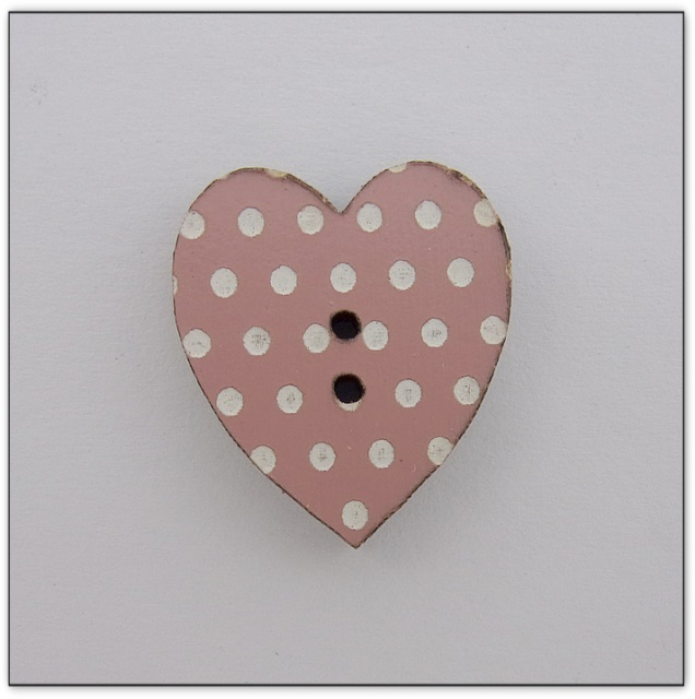 Bouton bois Au p'tit Bonheur coeur rose pois