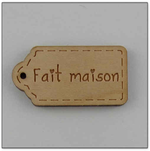 Bouton bois Au p'tit Bonheur étiquette fait maison