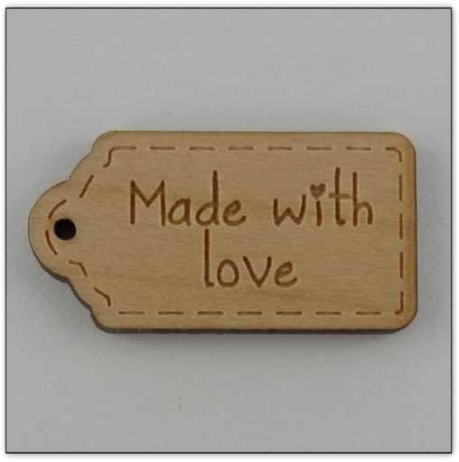 Bouton bois Au p'tit Bonheur étiquette made with love