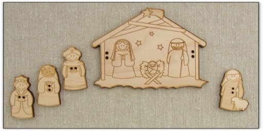 Bouton bois Au p'tit Bonheur crèche et rois mages