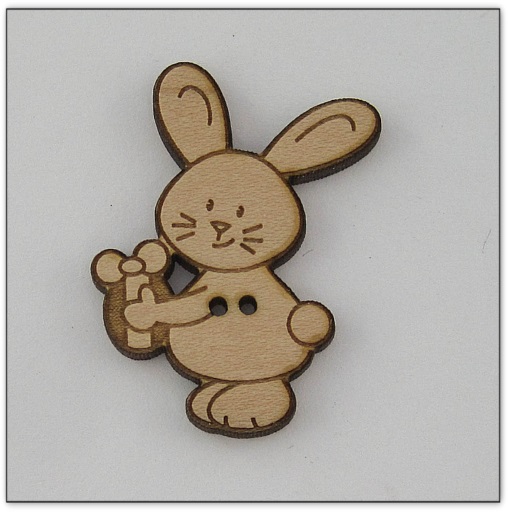 Bouton bois Au p'tit Bonheur - lapin avec oeuf de Pâques